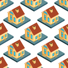 City isometric seamless pattern of the house, repetitive background