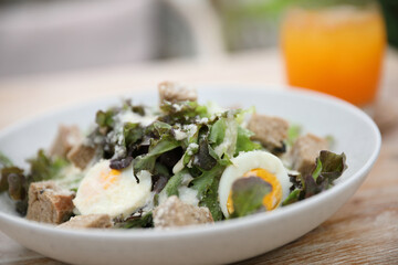 caesar salad appetizer on wooden background