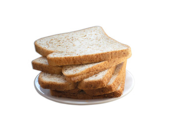 whole grain, whole wheat bread in white plate isolated on white background