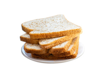 whole grain, whole wheat bread in white plate isolated on white background