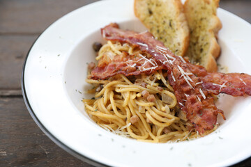 fusilli pasta with bacon italian food