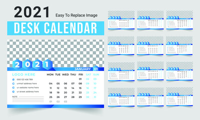 2021 New Year Desk Calendar template - 12 months included - a5 size  