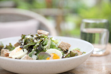caesar salad appetizer on wooden background