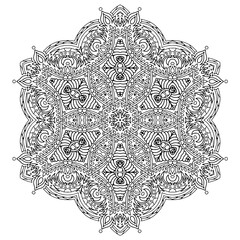 Handdrawing circle mandala coloring page for adult. Black and white mandala poster. Relax and meditation. Enjoy!	