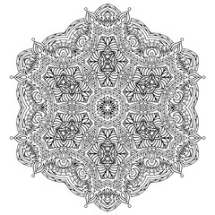 Handdrawing circle mandala coloring page for adult. Black and white mandala poster. Relax and meditation. Enjoy!	