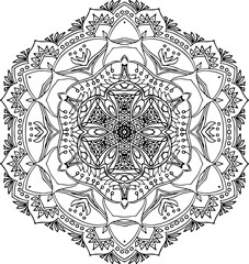 Handdrawing circle mandala coloring page for adult. Black and white mandala poster. Relax and meditation. Enjoy!	
