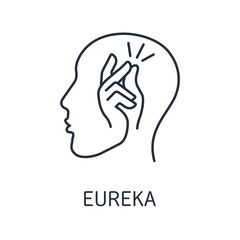 Finger snap in the head. Eureka sign. Vector linear icon isolated on white background.