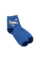 pair of striped children's socks on white background, top