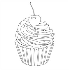 coloring. cake in a linear style. illustration in doodle style