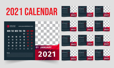 Desk Calendar 2021 New Year Template - 12 months included - colorful design