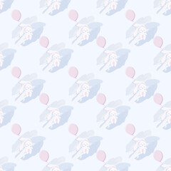 Seamless pattern with a rabbit and a balloon on a blue background