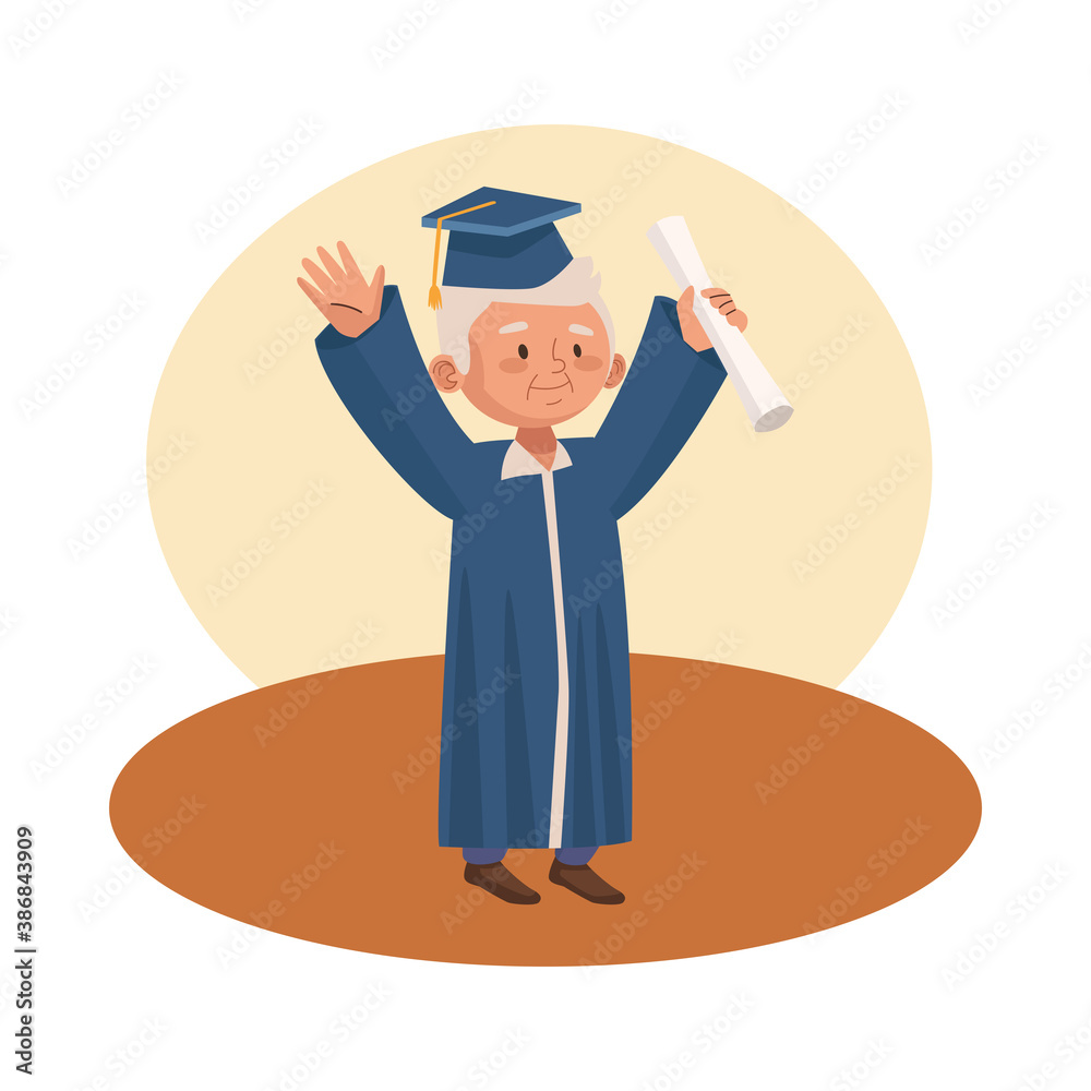 Canvas Prints old man eldery with graduation uniform character