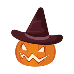 halloween pumpkin wearing witch hat