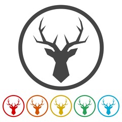 Deer head ring icon, color set