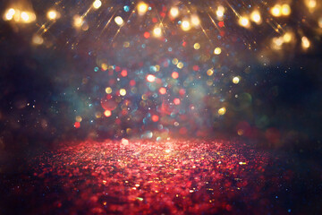 Fototapeta premium background of abstract red, gold and black glitter lights. defocused