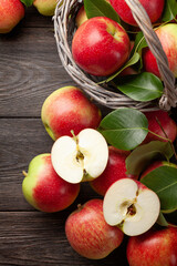 Naklejka na ściany i meble Ripe garden apple fruits on wooden table
