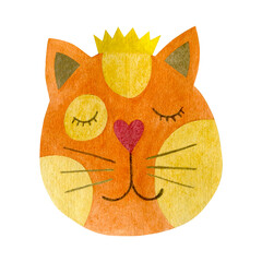 Watercolor illustration of a cat face isolated on white background.