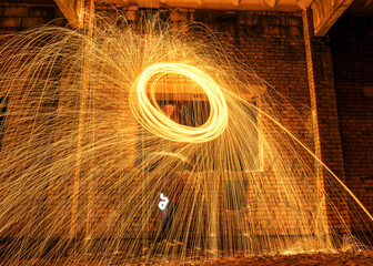Picture playing fireworks, turning the line into a wave shape, sparks on the light, an amazing fire...