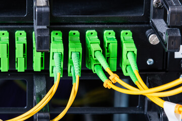 Fiber Optic cables connected to network switch