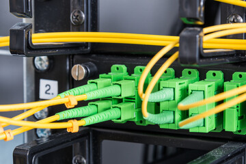 Fiber Optic cables connected to network switch