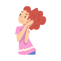 Redhead Girl Looking away Thoughtfully, Teenage Girl Dreaming about Something Cartoon Style Vector Illustration