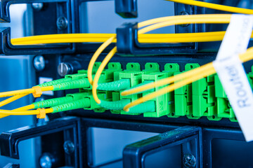 Fiber Optic cables connected to network switch