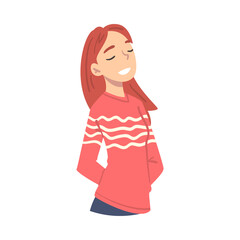 Redhead Girl Thinking up an Idea with Happy Facial Expression, Person Relaxing and Dreaming about Something Cartoon Style Vector Illustration