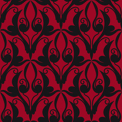 Seamless damask pattern in vector, black and red background color, Wallpaper, fabric