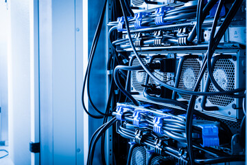 Server room with racks in internet data center - obrazy, fototapety, plakaty