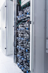 Server room with racks in internet data center