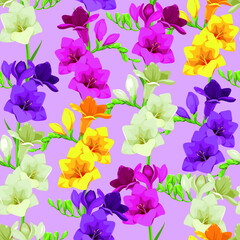 Freesia flowers pattern. Vector flowers. Pattern for printing on fabric. Summer pattern