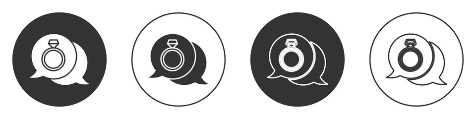 Black Diamond engagement ring icon isolated on white background. Circle button. Vector.