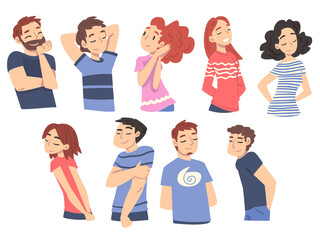 Happy Young People Thinking up Ideas Set, Male and Female Persons Relaxing and Dreaming about Something Cartoon Style Vector Illustration