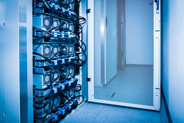 uninterruptible power supply UPS inside server room - obrazy, fototapety, plakaty