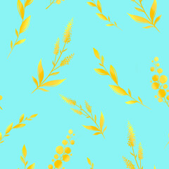 pattern, ornament of gold leaves and flowers on the background