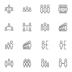 Teamwork group line icons set, people group outline vector symbol collection, linear style pictogram pack. Signs, logo illustration. Set includes icons as team leader, people connection, community