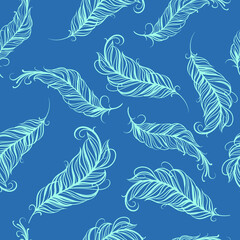 Obraz premium Vintage vector seamless feathers pattern. Beautiful cute pattern with feathers. Colored feathers