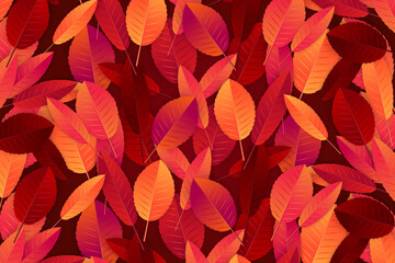 Autumn background with red and orange leaves. Realistic vector iluustration.