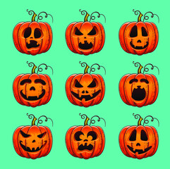 Halloween pumpkin. Funny characters. Smiling characters