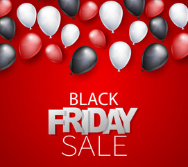 Black Friday Sale banner design template. Big discount advertising promo concept with balloons and typography text. Website or magazine decoration. Vector illustration.