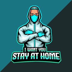 Stay at home esport logo template. corona virus mascot logo concept © Dominico