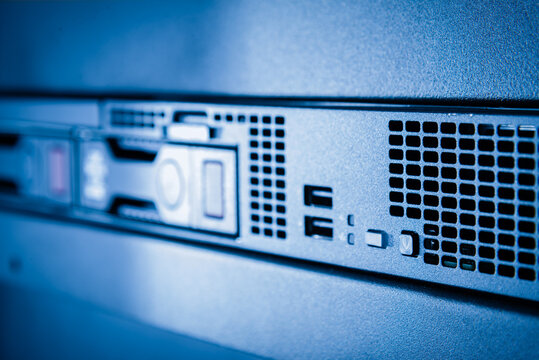 Array of data storage hard drives in internet data center