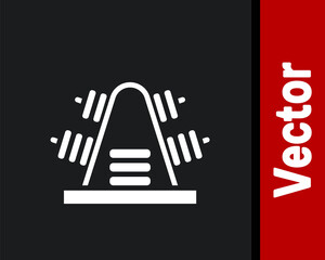 Fototapeta premium White Metal rack with additional weights for barbell icon isolated on black background. Bodybuilding, fitness, sport, healthy lifestyle concept. Vector.