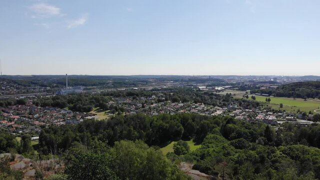 Rising aerial shot of Utby area in Gothenburg, Sweden, in summertime