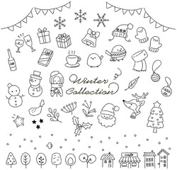 冬　クリスマス　イラスト　線画