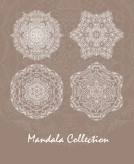 Circle mandala collection in white color. Relax and meditation, mandala set. 	