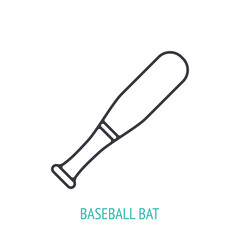 Aluminum baseball bat outline icon. Vector illustration. Sports equipment. Inventory for athletic game. Training symbol. Thin line pictogram for user interface. Isolated white background