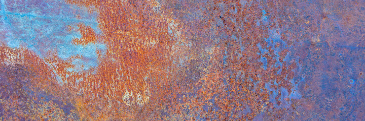 Background of rusty metal texture with traces of corrosion. Panorama.