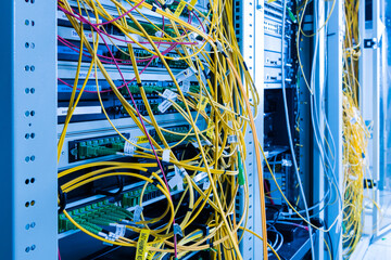 server with connected fiber optics cables