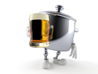 Kitchen pot character holding beer glass